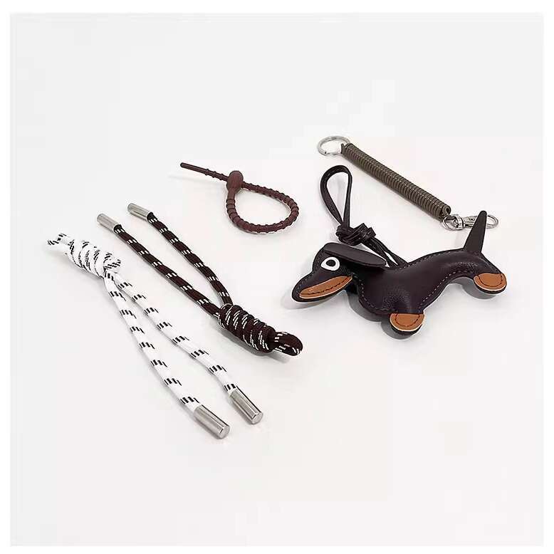 2025 Winter Original Leather Dachshund Dog Pendant Keychain Cute Knitted Lanyard Cartoon Animal Charm Gift for Her Black Brown
