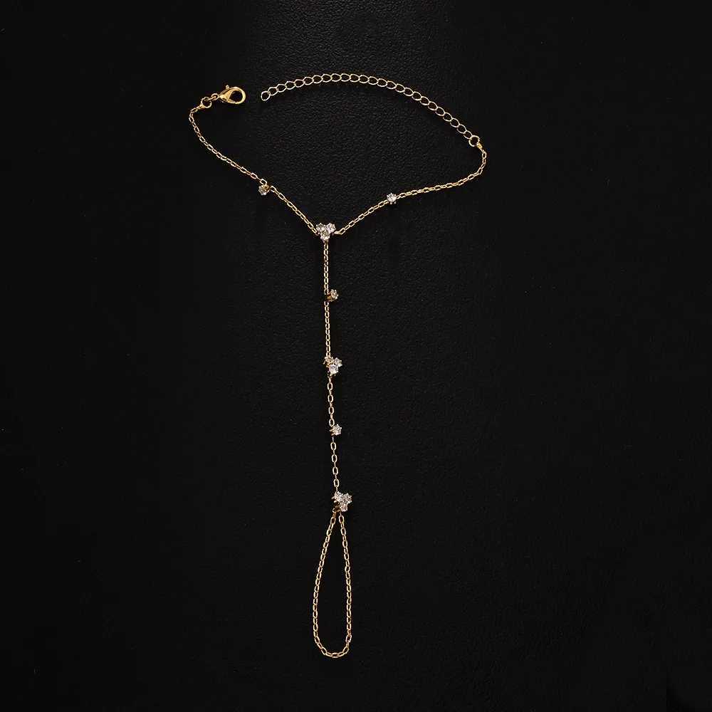 Simple Personality Gold Color Stainless Steel Y Chain Zircon Inlay Adjustable Bracelets for Women Ring Connect Bracelets Jewelry W250904