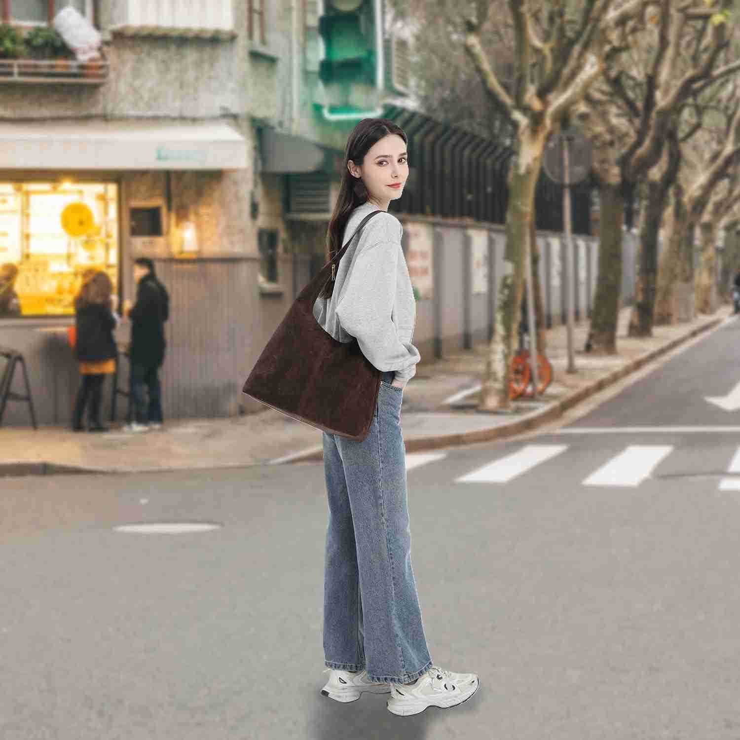 Bag for WomenSuede Tote BagSuede Hobo BagsSuede HandbagSuede Slouchy Shoulder Bag M250904