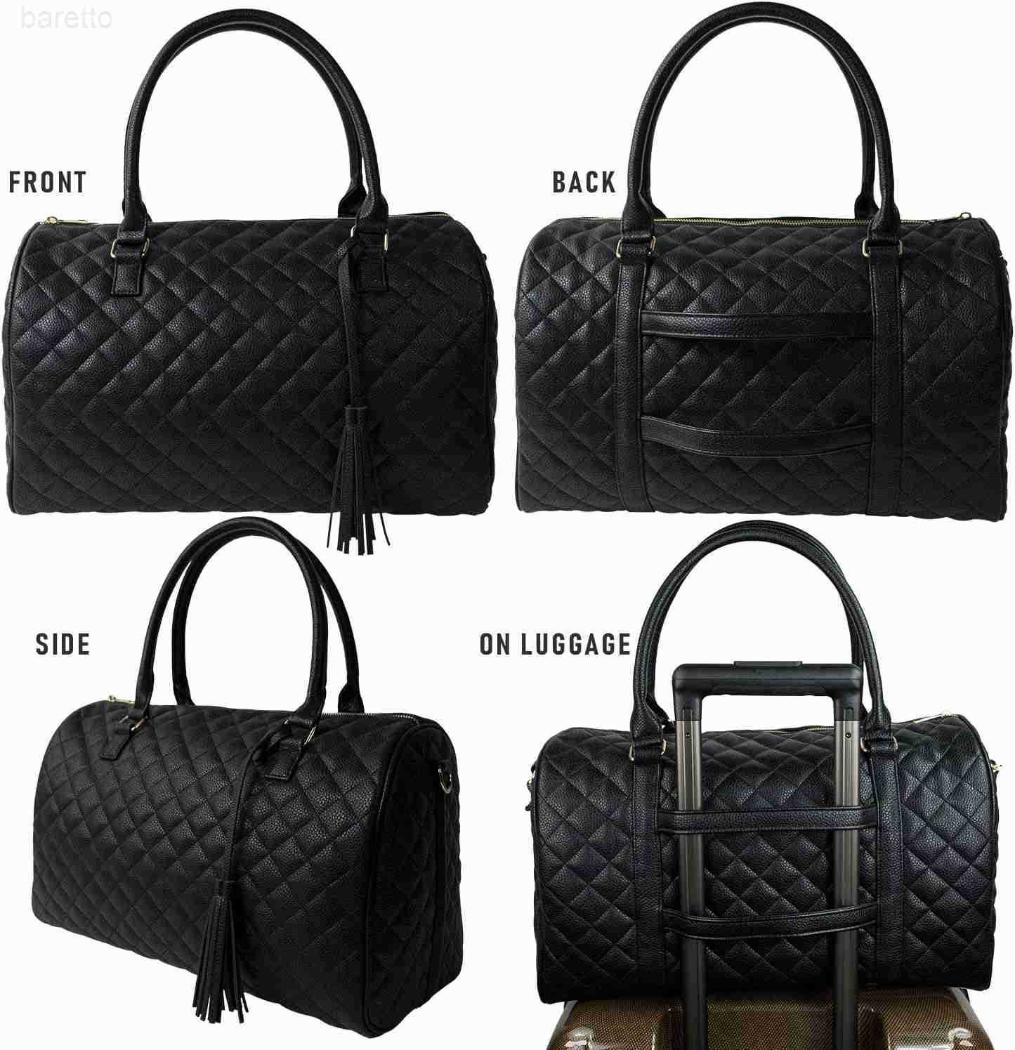 Womens Quilted Weekender Duffle Carry Bags Overnight Travel Handbag Shoulder Tote Trolley Handle Luggage TSA Approved Bag Quad Duffle 43 Black03 M2509