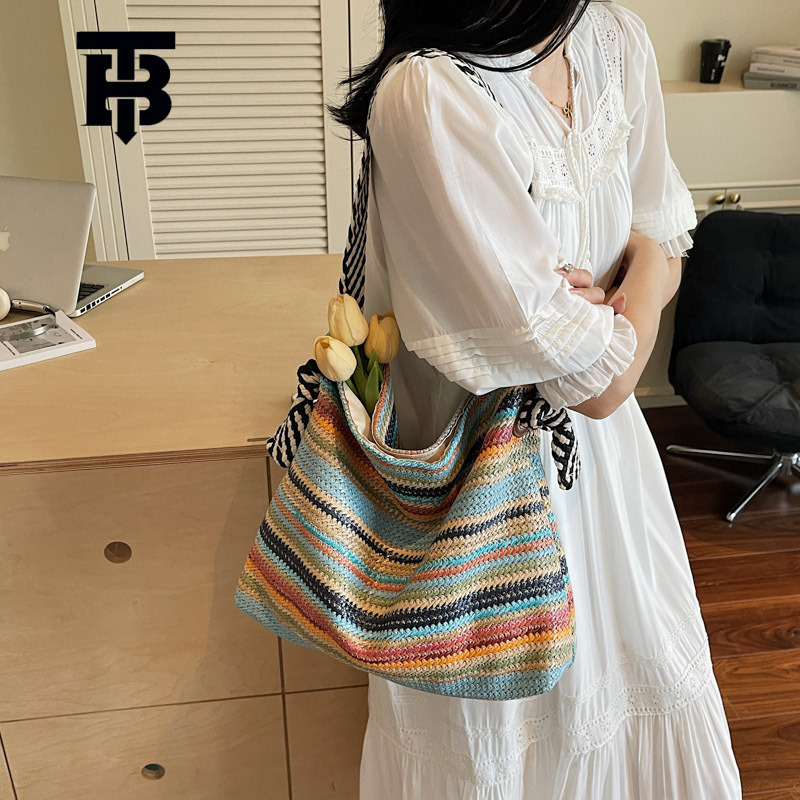 TB Designer s bag BHULAMTE Large Capacity Woven Bag 2025 New Style Straw Shoulder Bag Beach Vacation Stylish Underarm Bag Large Capacity Bucket Bag