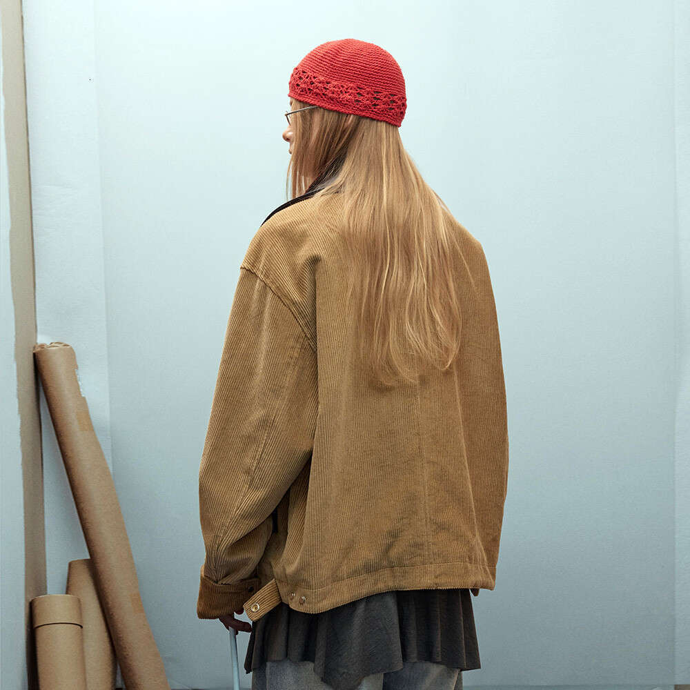 Corduroy Autumn Winter Unisex American Style Trendy Brand Color Block PU Leather Lapel Double Zipper Cardigan Jacket