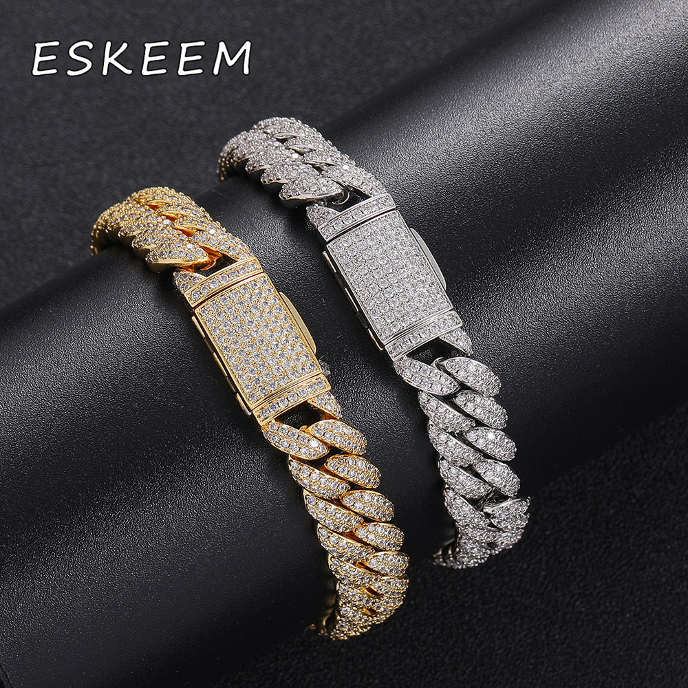 Eskeem Luxury Fashion Chain 925 Sterling Silver Moissanite Cuban Link Bracelet 10mm Prong Brilliant Jewelry Diamond Test Passed