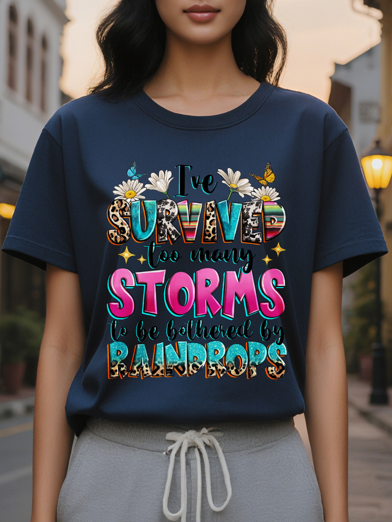 I spent too much time with storm print round neck T-shirts summer and spring, short-sleeved casual tops for women
