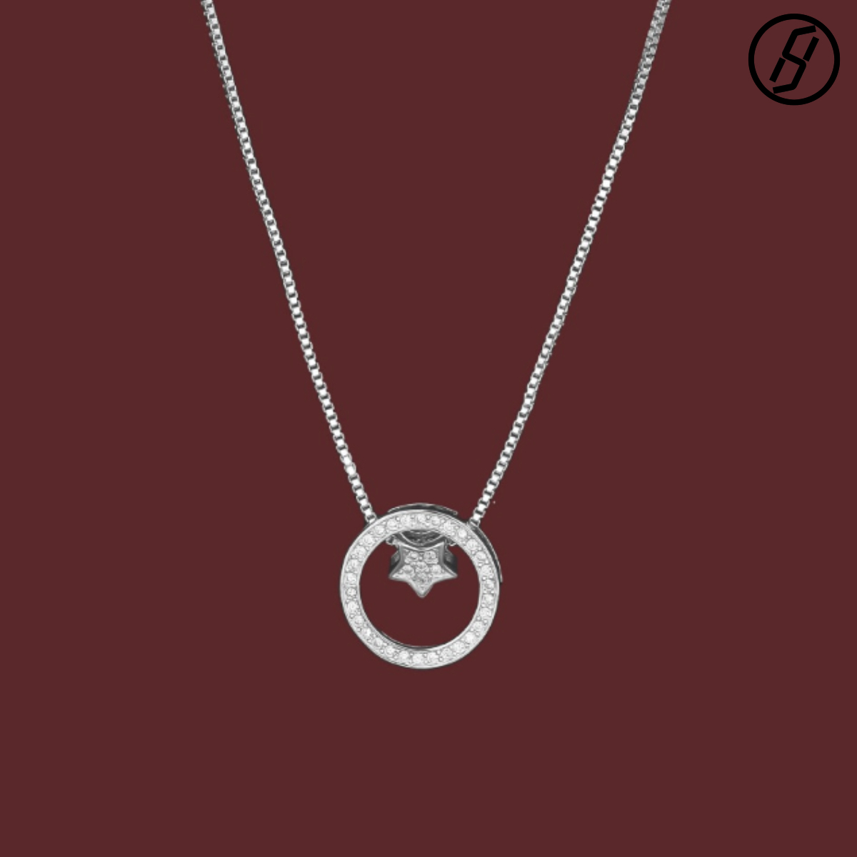 Round Star Necklace for Women Micro Inlay Diamond Water Sailor Moon Retro Circle Single Diamond Diamond Necklace Boutique Craft Designer Jewelry Origi