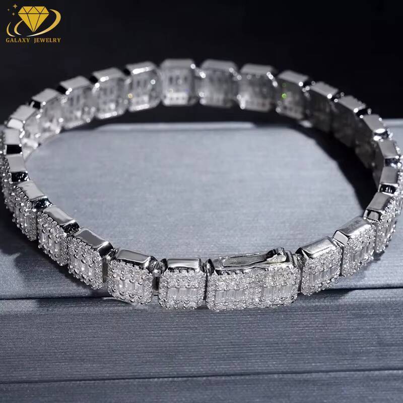 8MM Fashion Tennis Chain Necklace 925 Sliver Gold Iced Out Square Cut Moissanite Diamond Tennis Link Chains