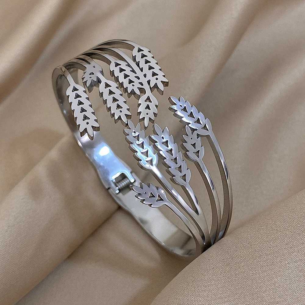 316L Stainless Steel Bracelet for Women Unique Multilayer Ears of Wheat Gold Silver Color Chunky Cuff Bangles Waterproof Jewelry Y250904