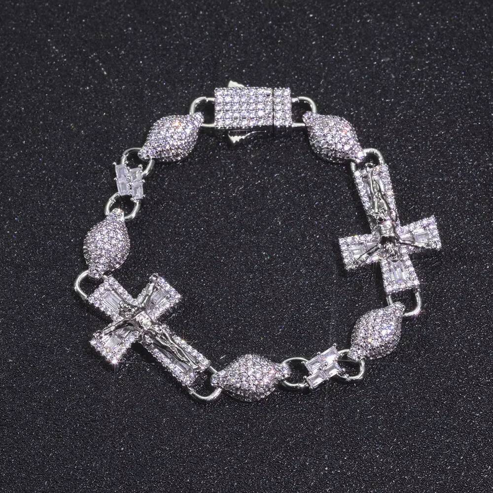 NUOYA Luxury Lab Created Diamond Cross Infinity Bracelet Gold Silver Plated Cuban Link Hip Hop Jewelry Iced Out Baguette Zircon