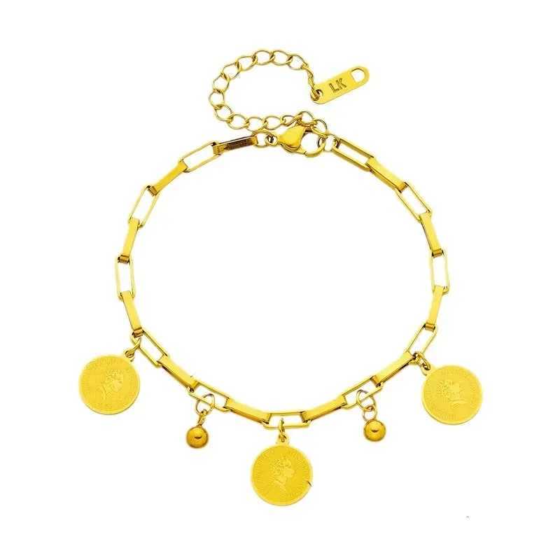 Queen Coin Letter 18K Goldplated Stainl Steel Bracelet for Women Small Bell Pendant Adjustable Bracelet Classic Jewelry GiftXJ250904