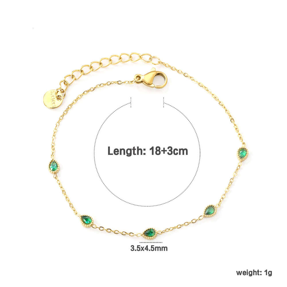 Inlaid Emerald Zircon Gold-Plated Stainless Steel Elegant Bracelet Accessory