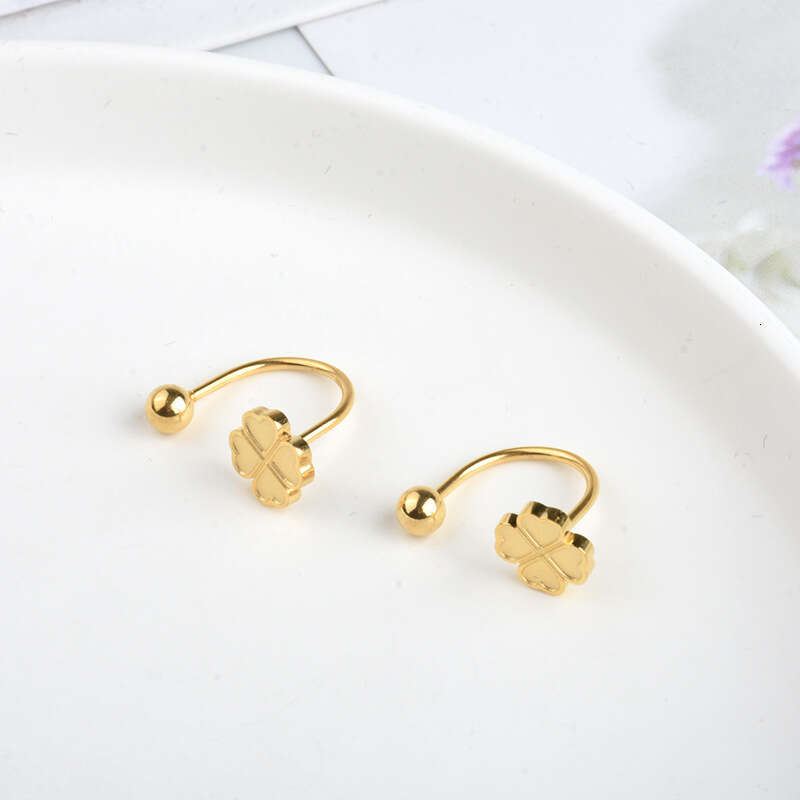 Trendy Fashion Niche Design Four-Leaf Clover Earrings Ins Light Titanium Steel Bone Studs Small Screw Button Ear Pins