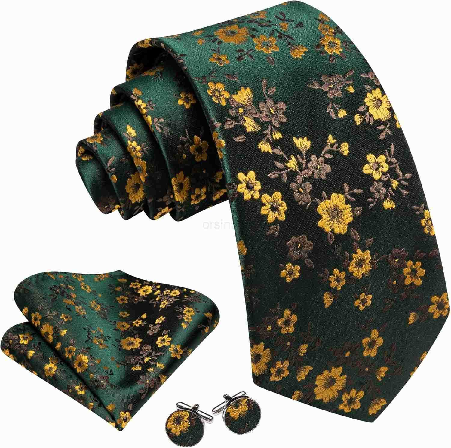 Men Tie Set Floral Paisley Silk Necktie Pocket Square Cufflinks Formal Wedding Party BusinessW250904