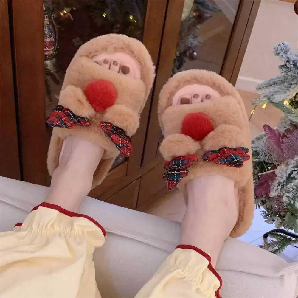Christmas Reindeer Home Slippers For Men Women Winter Furry Warm Cozy Couple Indoor Household Cotton Slippers L250903BNC9