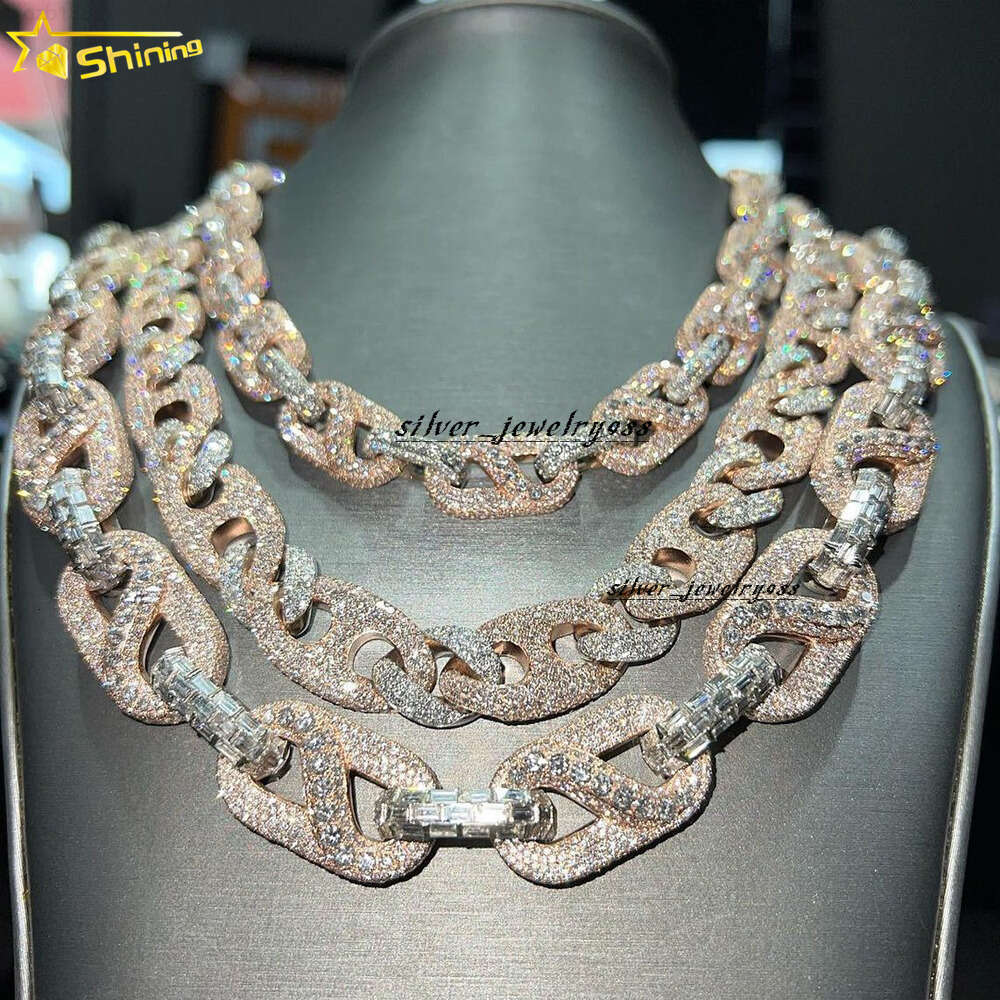 Crazy Design Bussdown Custom 15mm 18mm 20mm Vvs Moissanite Chain Hip Hop Baguette Moissanite Cuban Link Chain
