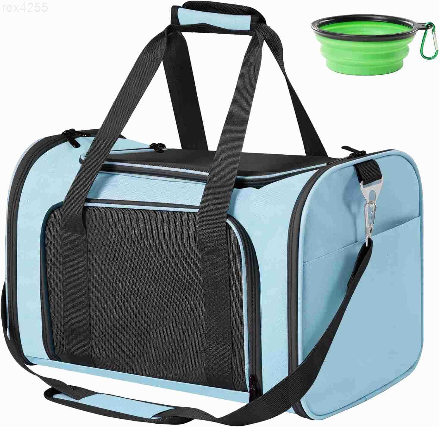 Travel in Style Portable Pet Carrier for Small Pets up to 15 Lbs Airline Approved Collapsible Comfortable catPuppy Soft Sided Bag BlueW250903