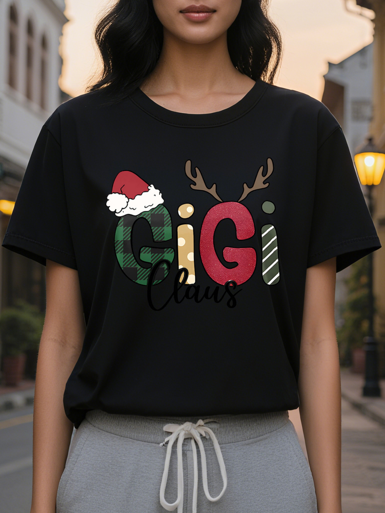 Women's Christmas Theme T-shirt Cotton Knitted Fabric Round Neck Short Sleeves Casual Style Normal Length