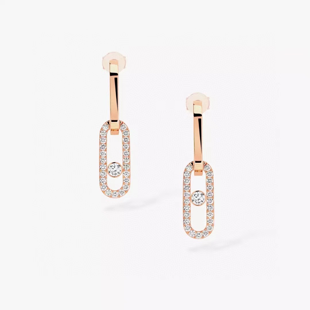 Luxury top grade classic slide bead crystal designer earrings for women shine diamond stone silver rose gold charm elegant earring earings ear rings jewelry