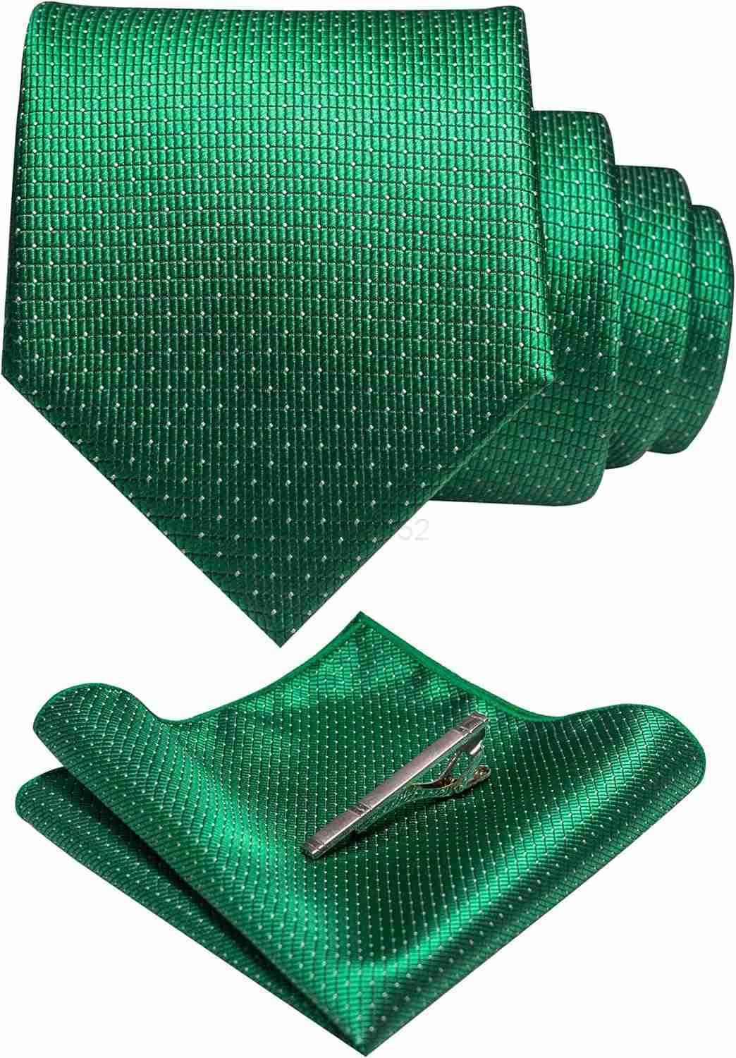 Silk Stripe Plaid Tie and Pocket Square with Tie Clip Sets for MenW250903