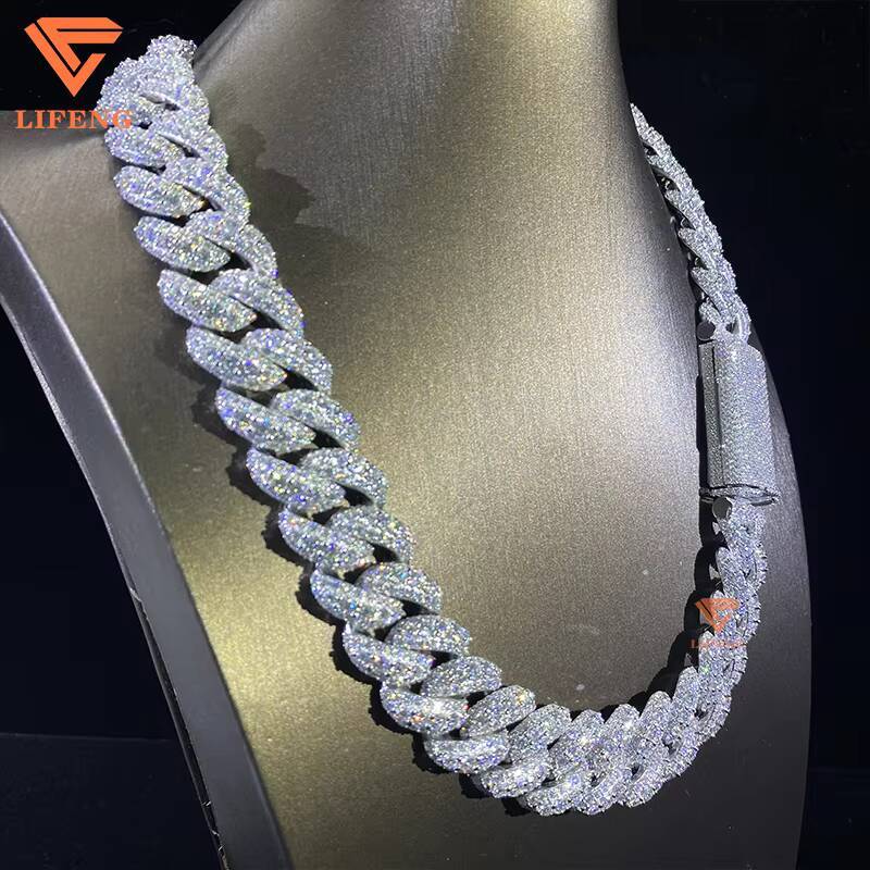 Custom 20mm Big Moissanite Diamond Cuban Link Chain Necklace Iced Out Hip Hop Cuban Chain for Men Fashion Jewelry Charm Necklace