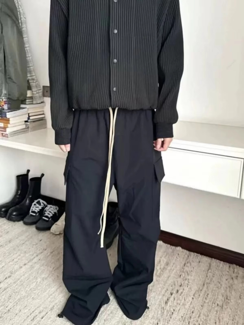 MIJKO High Street Black Pants Straight Leg Casual Trousers with Drawstring Comfortable Streetwear Z260315