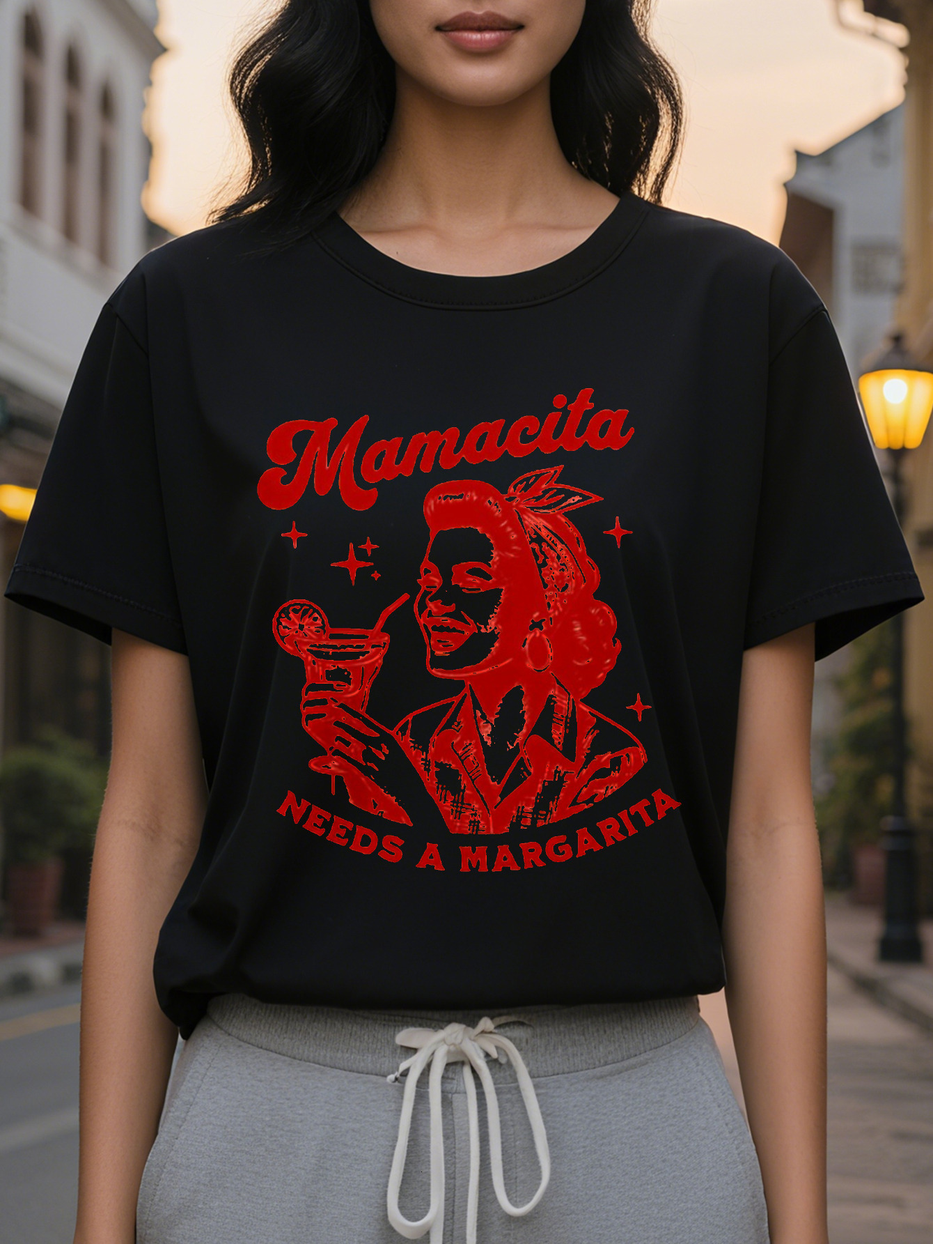 Women s Maita Needs A Margarita sleeve T shirt slim fit casual cotton top for spring fall pink with white print