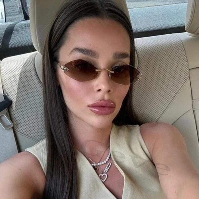 Fashion Small Polygonal Sunglasses for Women Rmless Brown Rhombus Sun Glasses Woman Vintage Metal Shades Eyewear 250903