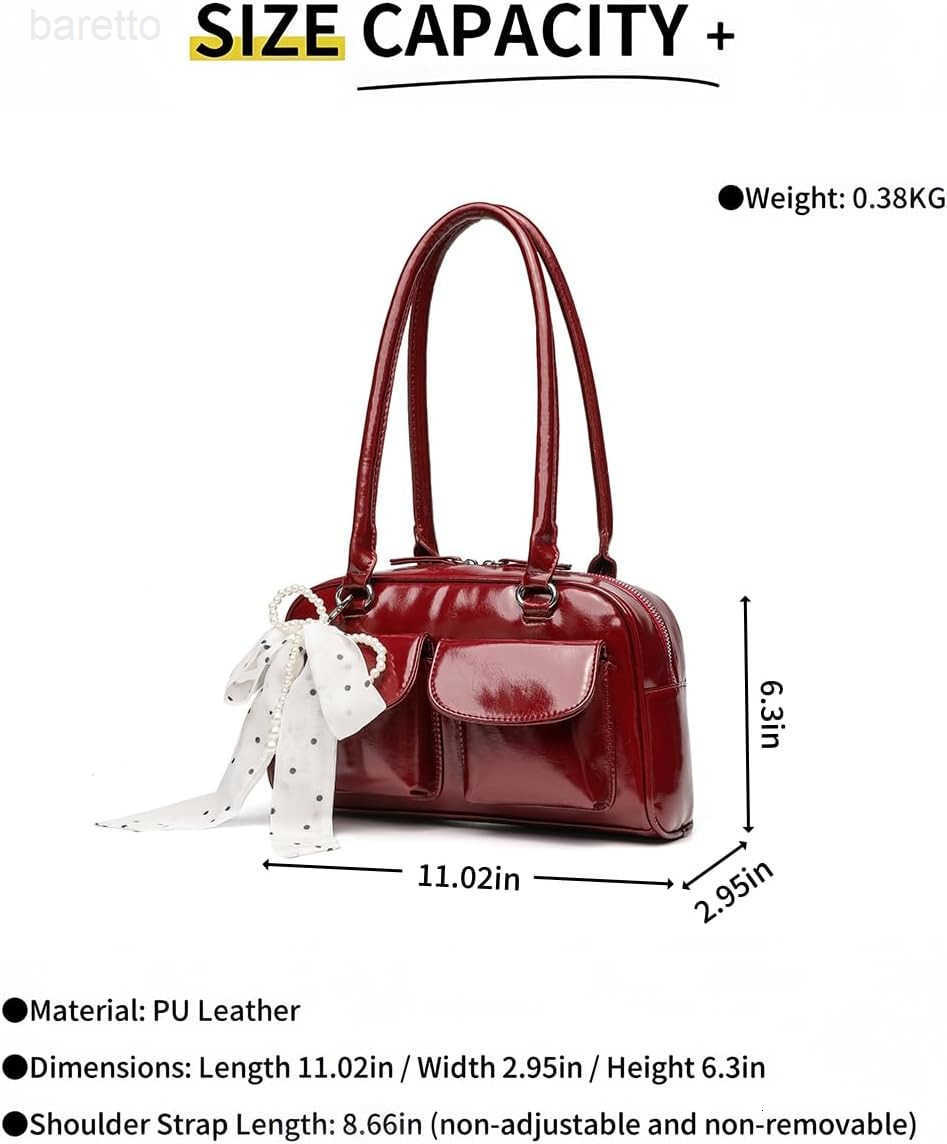 Y2K Shoulder Purses for Women Trendy PU Leather Retro Boston Handbag Lightweight and Versatile for Work and Travel M250903