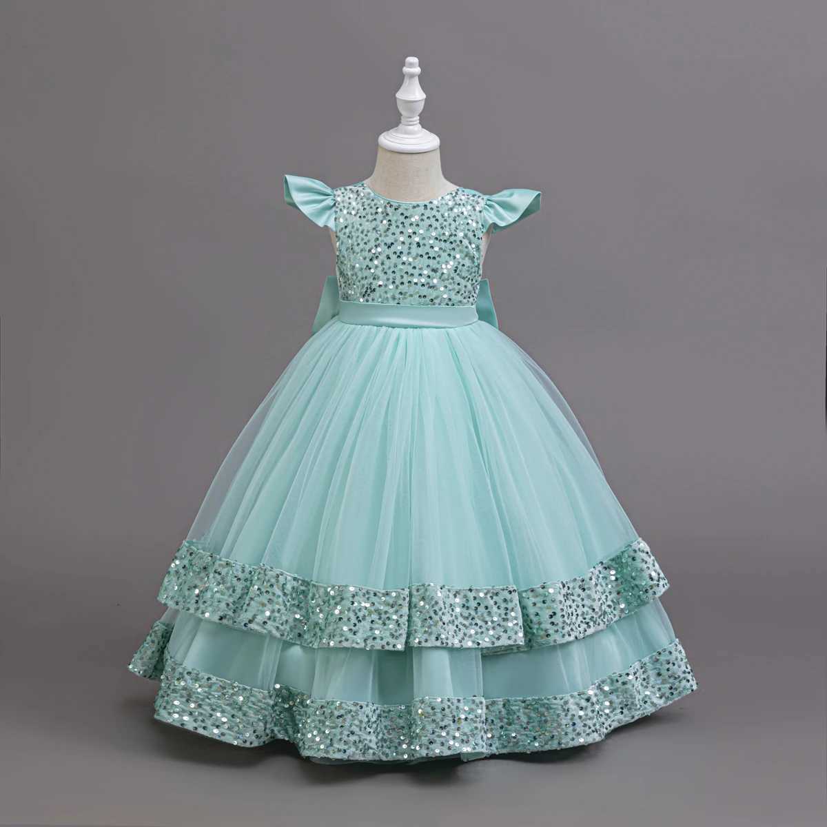 2025 New Elegant Girl Wedding Dress Sequined Mesh Princess Dress for 4-12 Year Old Girl Graduation Party Prom Evening Dress Z250904