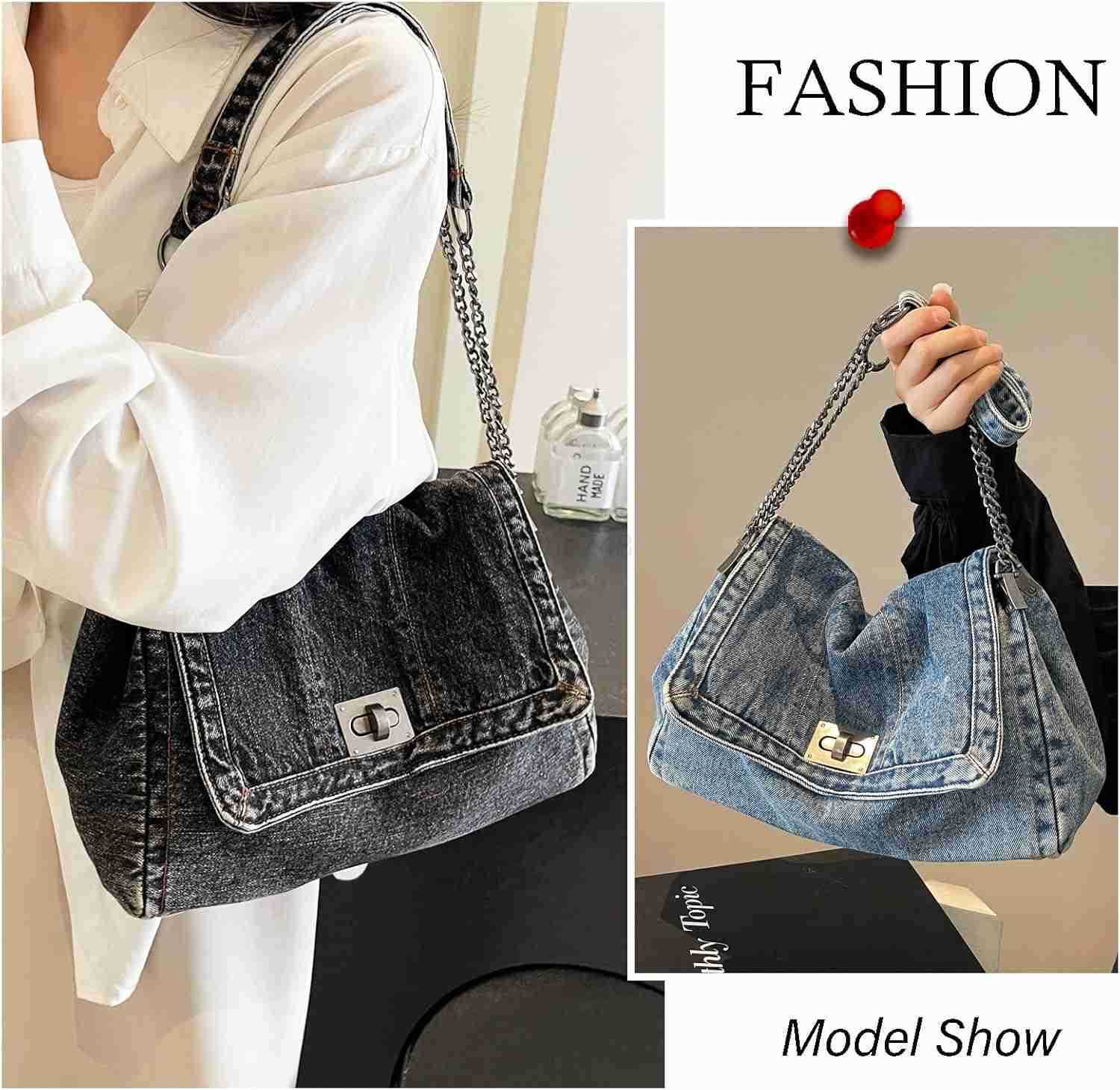 Denim Shoulder Bag for Women Jean Tote Bag Adjustable Chain Strap Crossbody Bags Y2k Trendy Hobo Purse Handbag M250904