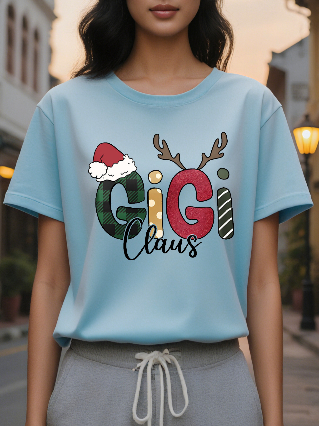 Women's Christmas Theme T-shirt Cotton Knitted Fabric Round Neck Short Sleeves Casual Style Normal Length