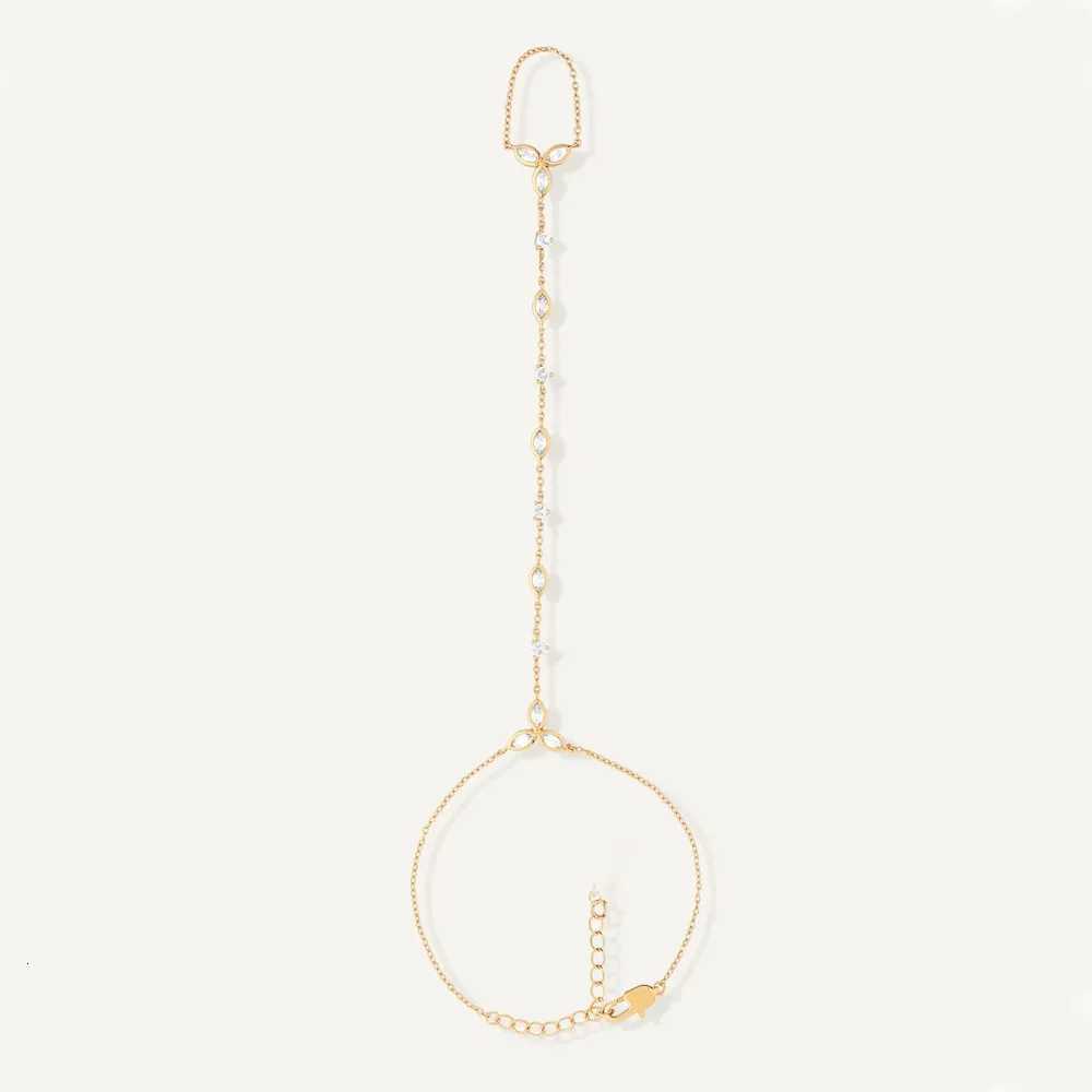 Gold Plated Hand Chain for Women White Zircon Crystal Long Chains Finger Bracelet Girls Bride Wedding Jewelry Accories RingXJ250904