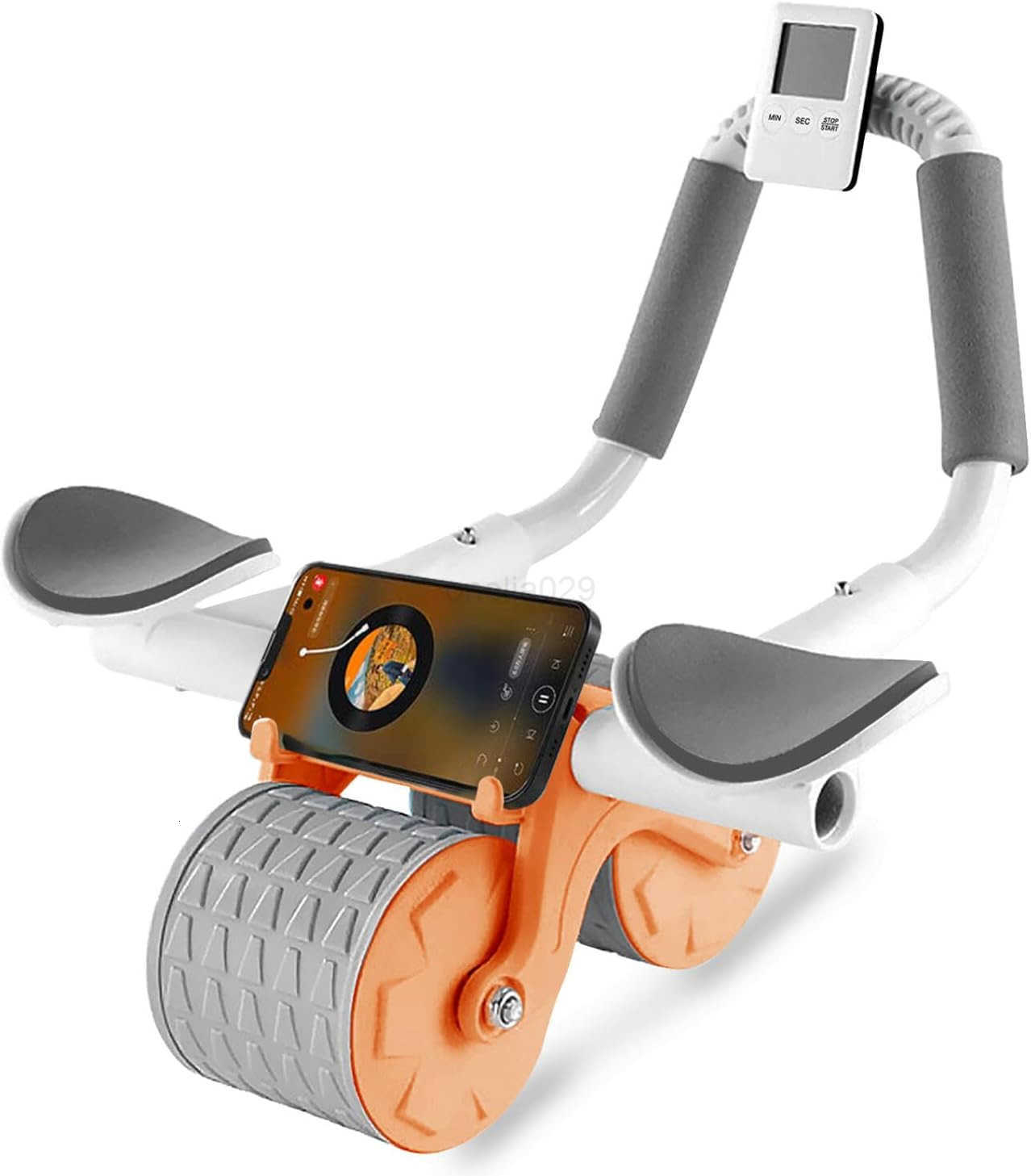 2025 New Ab Roller Wheel with Knee Mat Timer Automatic Rebound Abdominal Wheel Ab Abdominal Exercise Roller with Elbow Support Abs Workout Equipment A