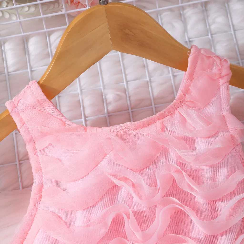 Kids Girl Pink Dress Elegant Short Sleeve Floral Toddler Girls Summer Dresses Cute Fashion Sweet Children Dress 3 4 5 6 7 Years Z250904