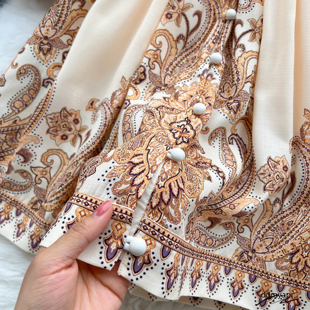 Basic Casual AELEWELL Women Dresses Spring Runway Fashion Paisley Print Vintage V Neck Long Lantern Sleeve Belted Mini Dress 230531 Ddmyday Ddmyday Dd