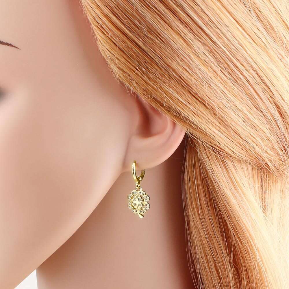 AS Jewelry New Gold Inlaid Zircon Heart Four-Leaf Clover Pendant Earrings Ear Clips era050