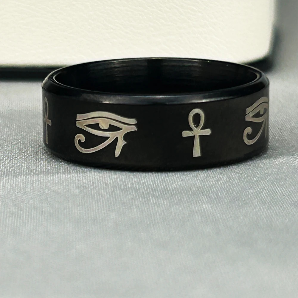Steel Christian Cross Bible Egyptian Eye Horus Ring for Men and Women Prayer Amulet Jewelry Gift 250903