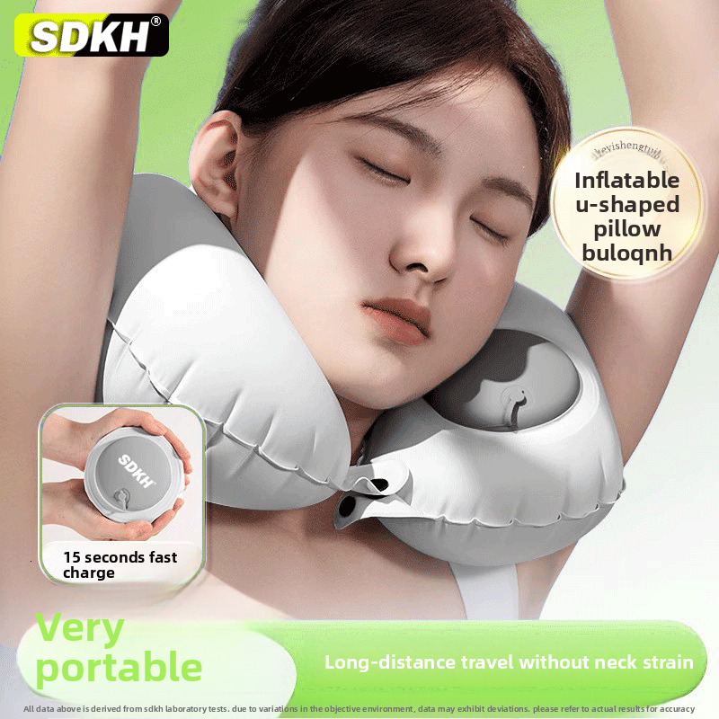U-Shaped Inflatable Portable Neck Pillow Foldable for Car and Airplane Travel Protects Cervical Vertebrae Traction Device