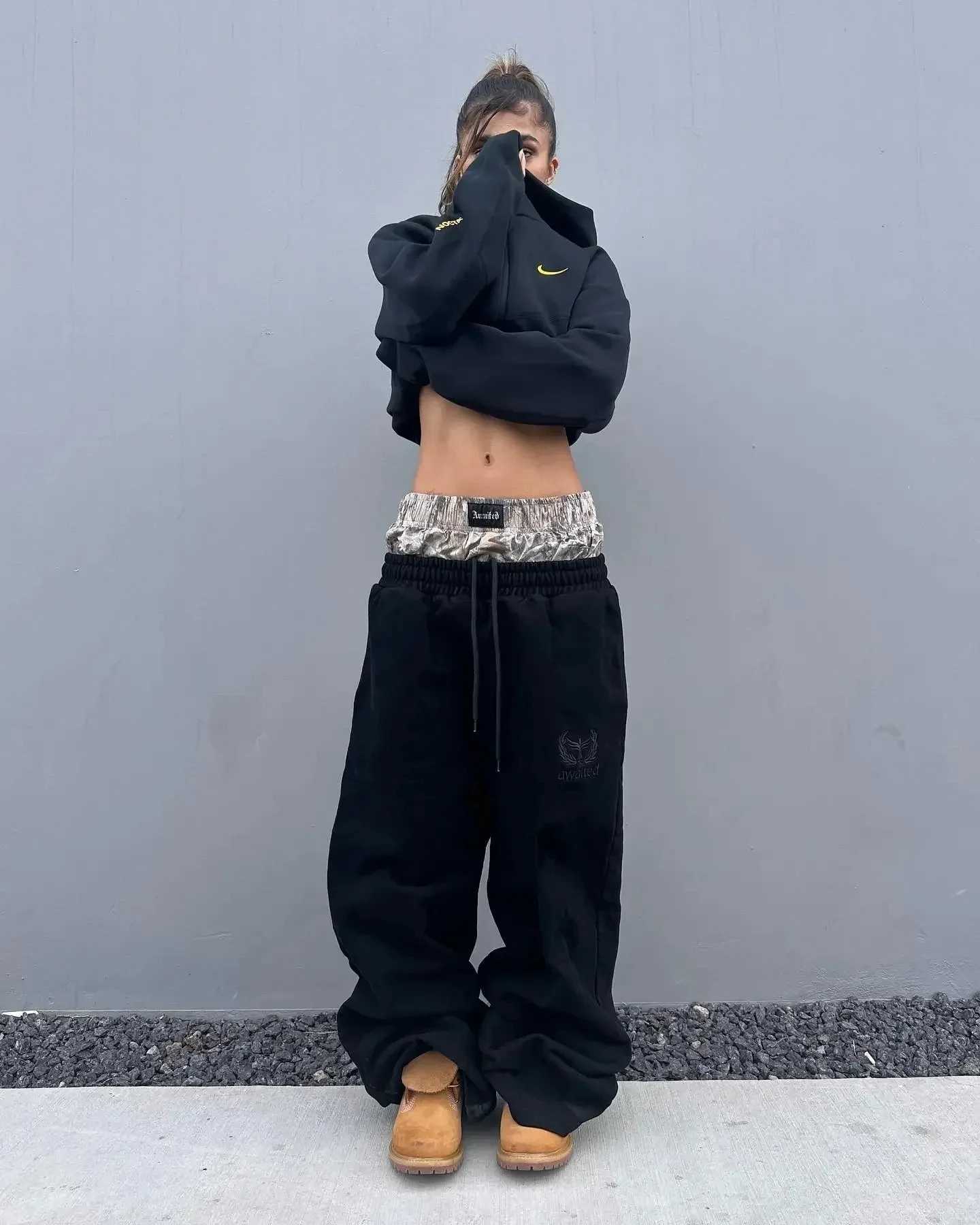 Mens Harajuku Pants Fashion Y2K vintage double Embroidered waist Sweatpants Wome Hip Hop High waist Wide Leg Pants StreetwearXJ250904