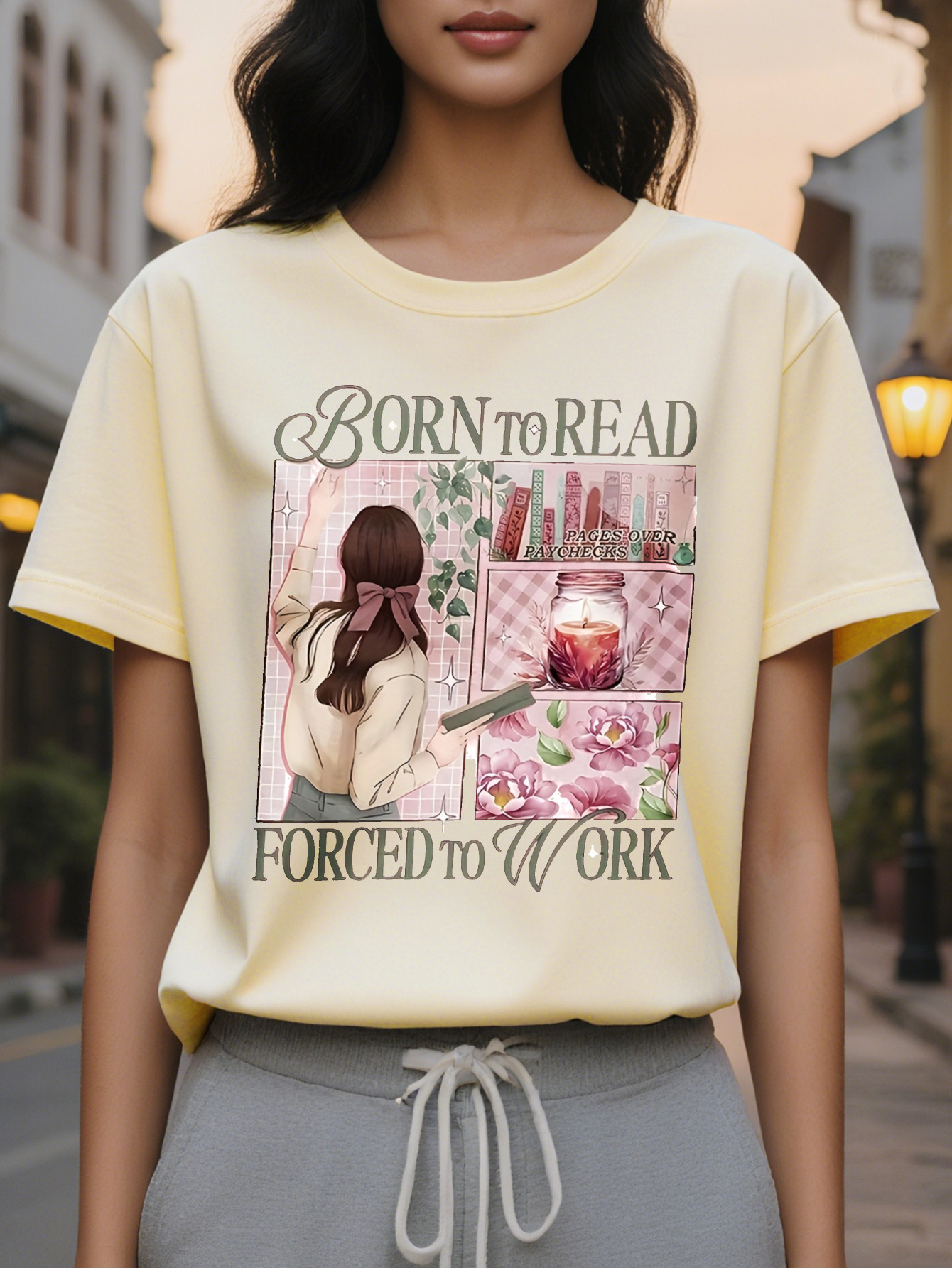 Large XL Born to Read Women S T Shirt Casual Crew Short Sleeve Round Neck Tee with Lover Design Perfect for Spring Plus Size