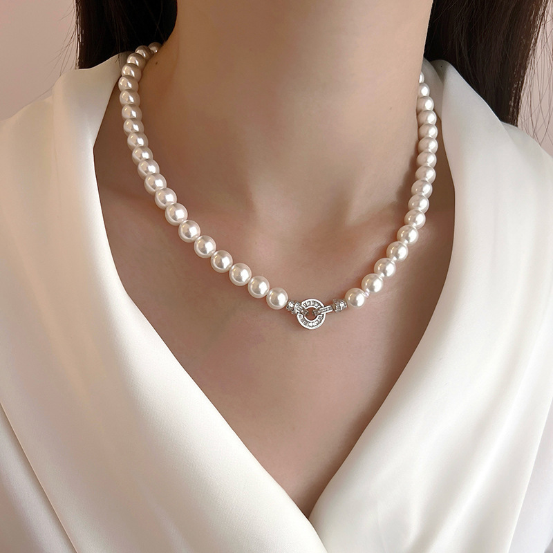 019978 Elegant Pearl Necklace Set Womens Cubic Zirconia Party Engagement Wedding Jewelry Set Dress Set Fashion Accessories 241031