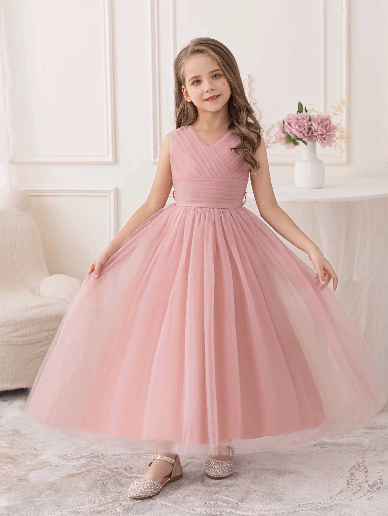 Pink Long Skirt Dress for Girls Birthday Party Wedding Flower Girl Puffy Gauze Skirt Z250904