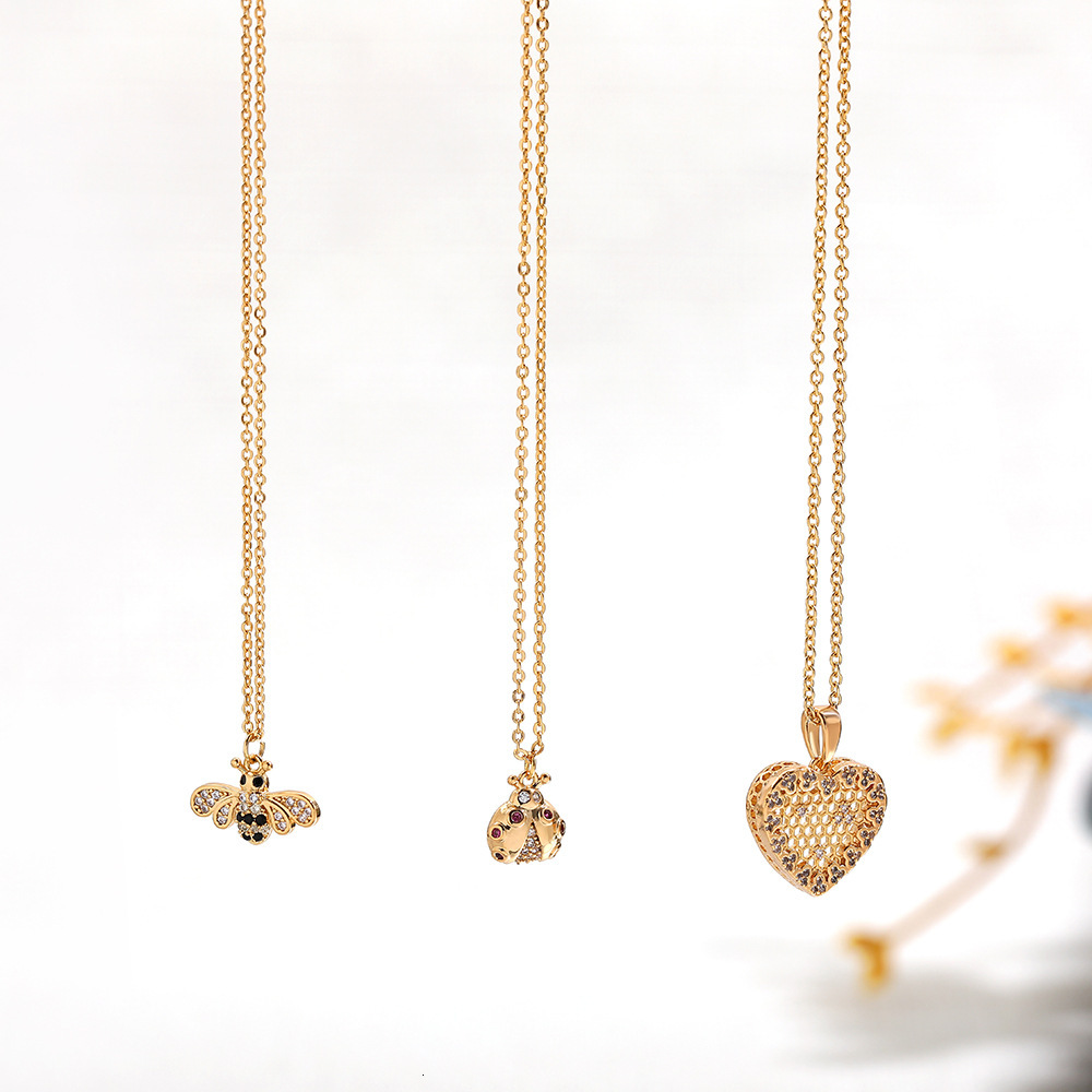 Hot Sale Bee Ladybug Love Heart casual Cute Personality Multi-color Beads Pendant Necklace