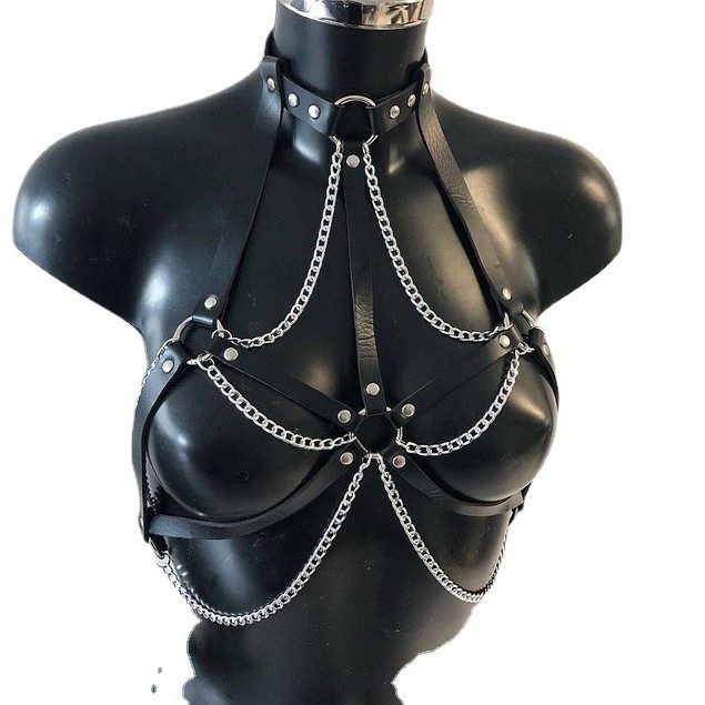 Stage Wear Top with Chain & Leather Straps Performance Outfit Accessories Multiple Colors Available