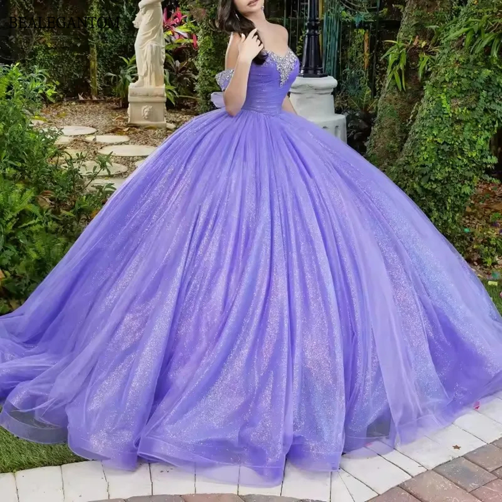Glittering Lavender Ball Gown Quinceanera Dresses Sexy Off-Shoulder Princess Prom Party Sweet 16 Vestidos De 15 Anos BQ9