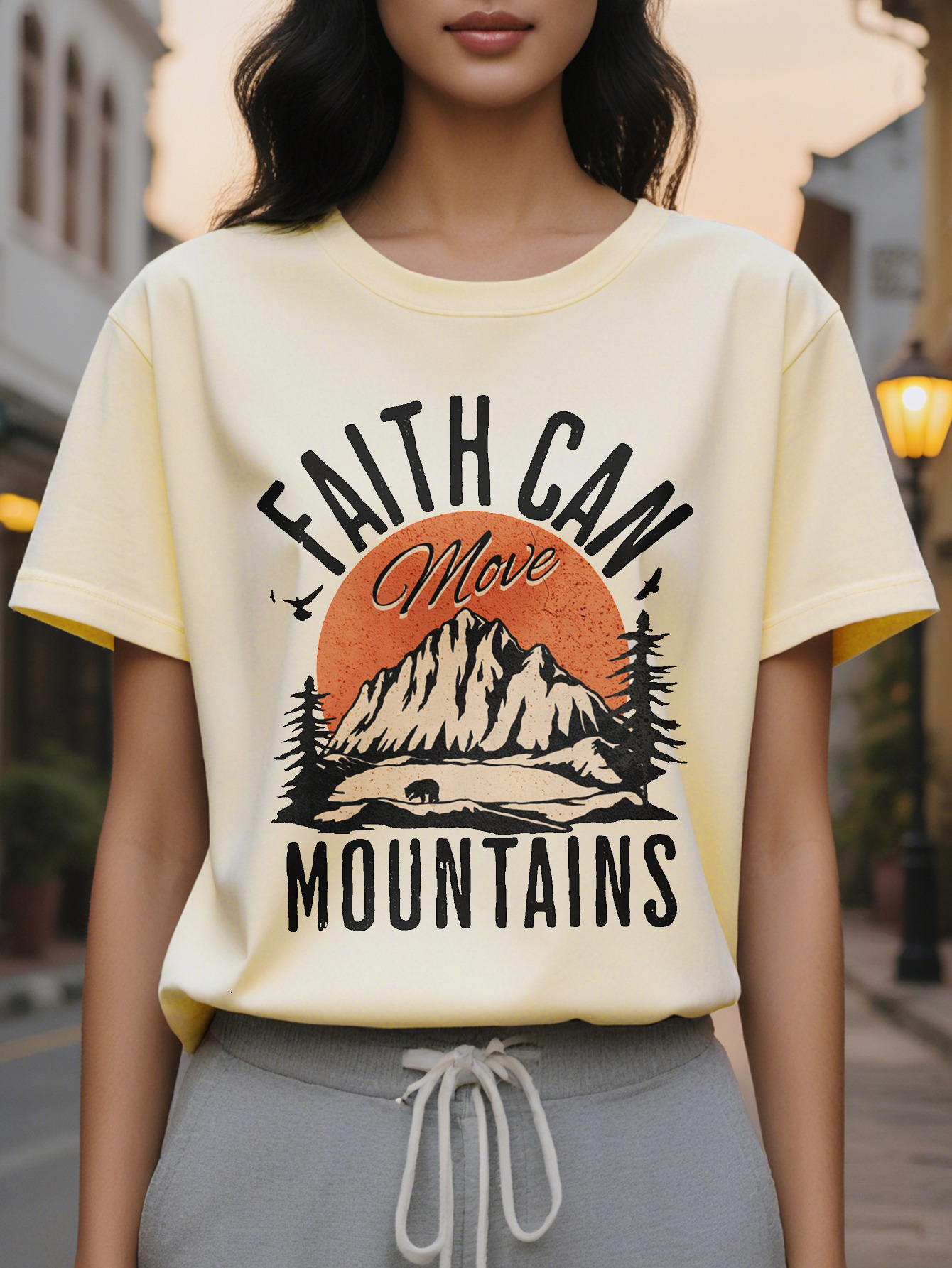 Faith can move mountains printed T-shirt casual round neck short sleeve jacket women's clothing