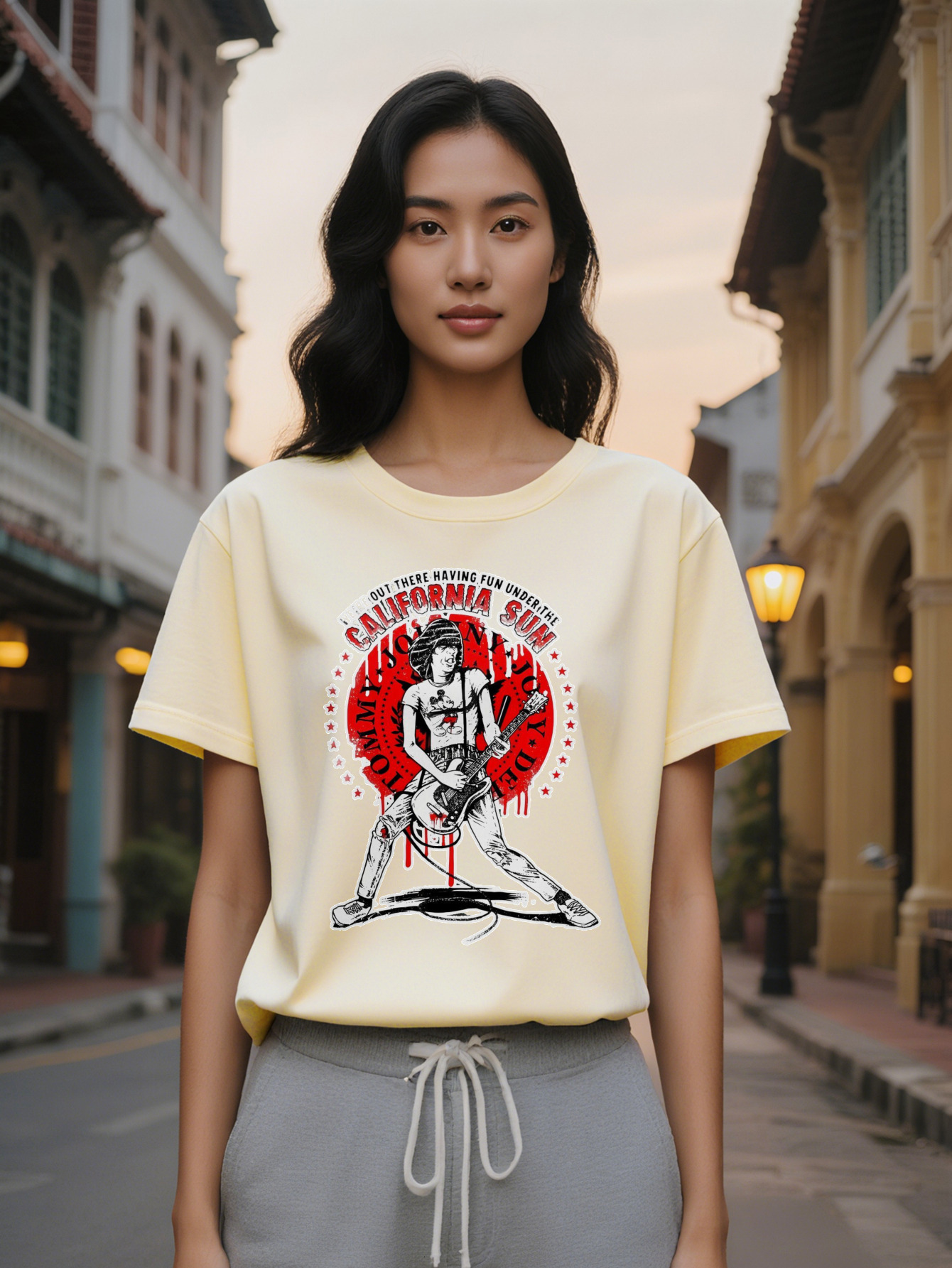 Large XL Lightweight Breathable Lady Casual Short Sleeve T Shirt Funny Band Graphic Tee Round Neck Regular Fit Vintage Plus Size