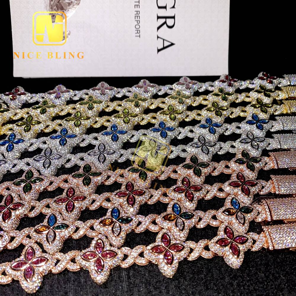 New Fashion Sells Well 925 Sterling Silver Marquise Flower Design Hip Hop Jewelry Iced Out Moissanite Infinity Bracelet Men