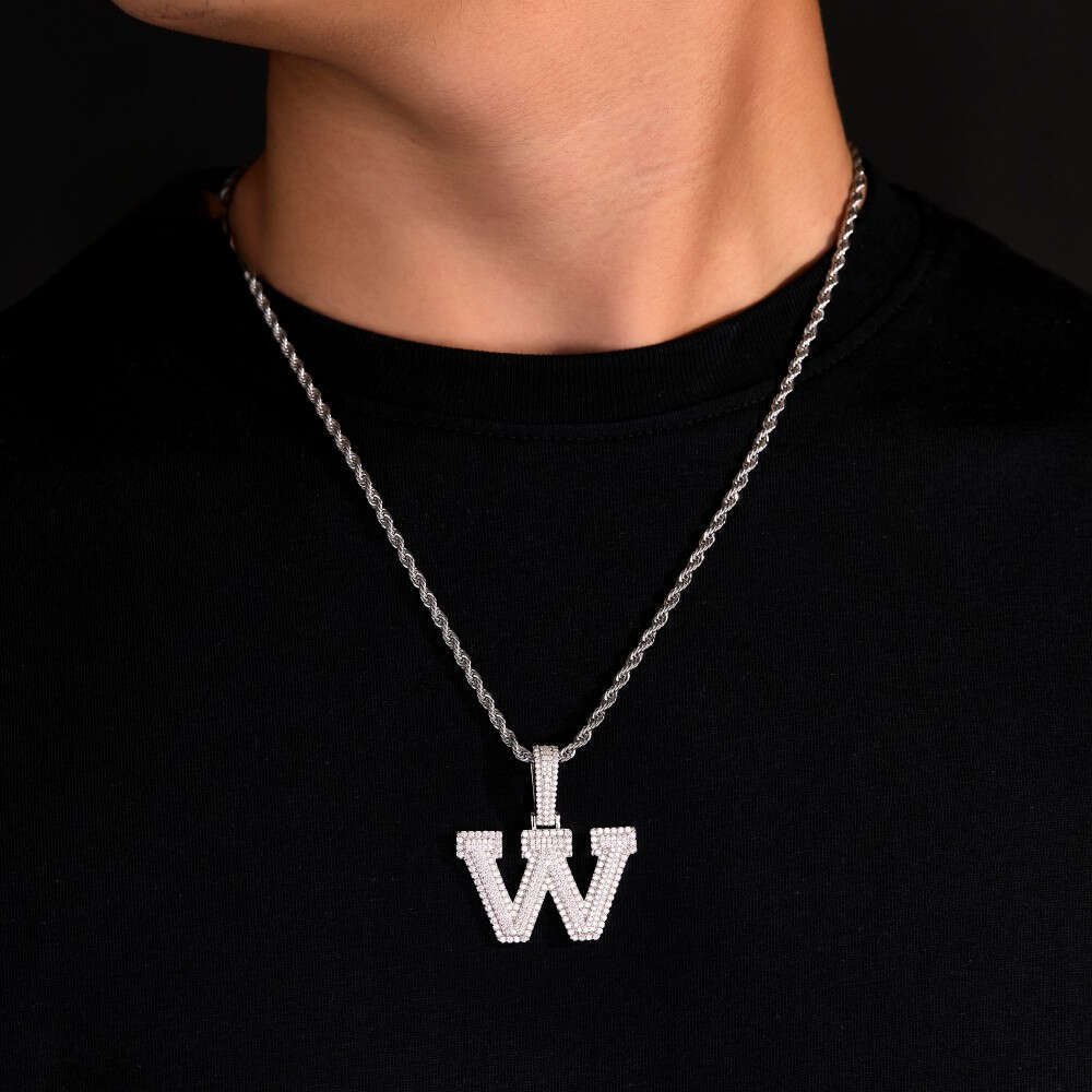 Hip-Hop Iced Moissanite A-z Initial Pure Sier Jewelry Men's Letter Pendant Free of charge delivery