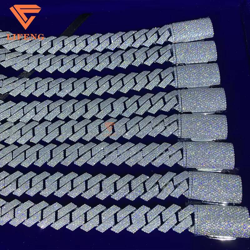 15mm 4Row VVS Moissanite Diamond 925 Sterling Silver HipHop Cuban Link Chain VVS Moissanite Diamond Bracelet Necklaces HipHop