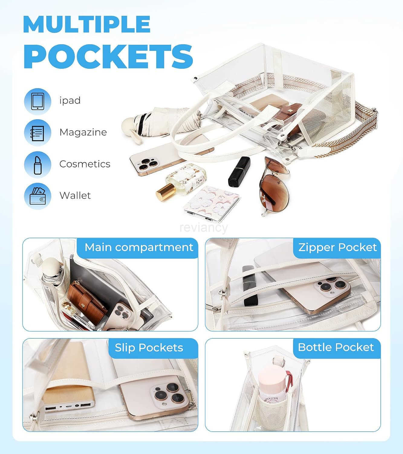 Tote Bag Stadium Events Transparent Clear Purse for Women Thick PVC Shoulder Bag with Guitar Strap for ConcertW250904